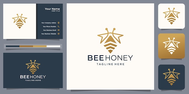 Creative honey Bee animals logo vector logo honey bee line style with business card template