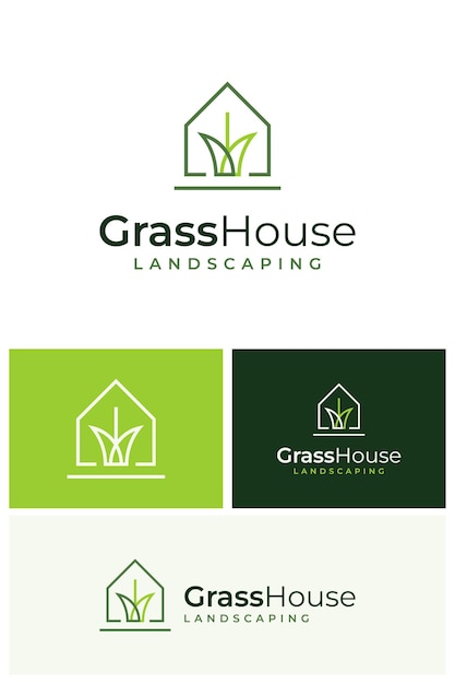 Vector creative house home grass landscape lawn yard park care logo design branding template