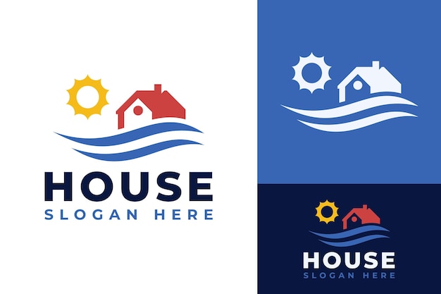 Creative House Home Lake Ocean Wave Solar Sun Logo Design Branding Template