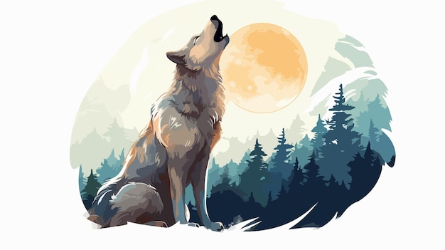 Vector creative howling wolf cartoon vector illustration