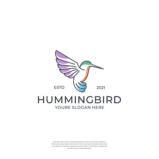 Creative hummingbird with line art style logo design template