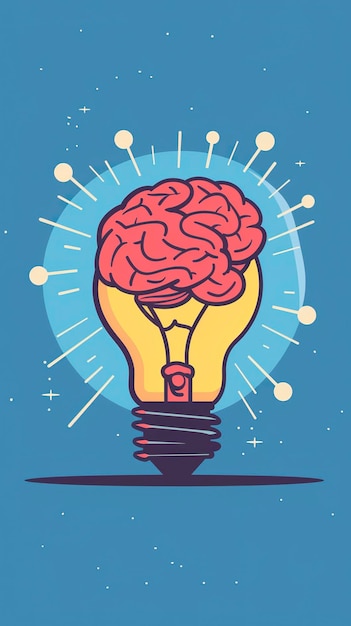 Creative idea flat line icon Brain in lightbulb vector illustration