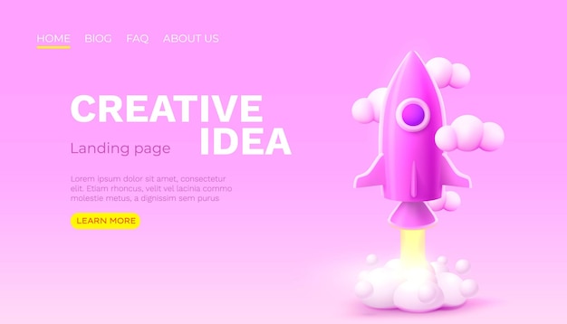 Creative idea landing page rocket space banner Vector