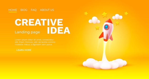 Creative idea landing page rocket space banner Vector