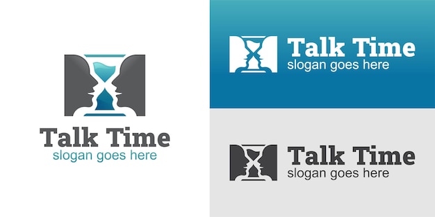 Creative idea logo of face talking with timer timeout old versions, timer to communicate logo design