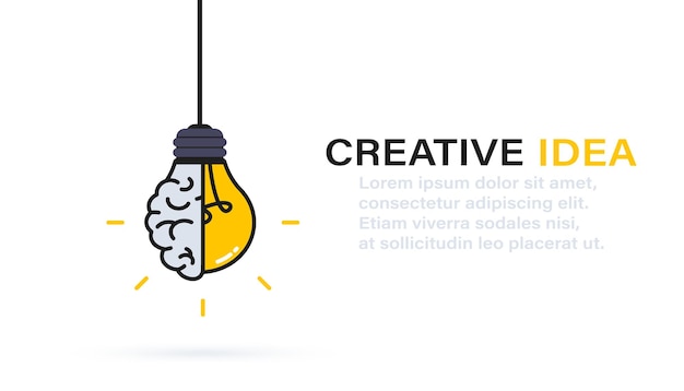 Creative idea logo Symbol of creativity half of light bulb and brain Concept of Innovation solution education Symbol of creativity creative idea mind thinking Vector illustration