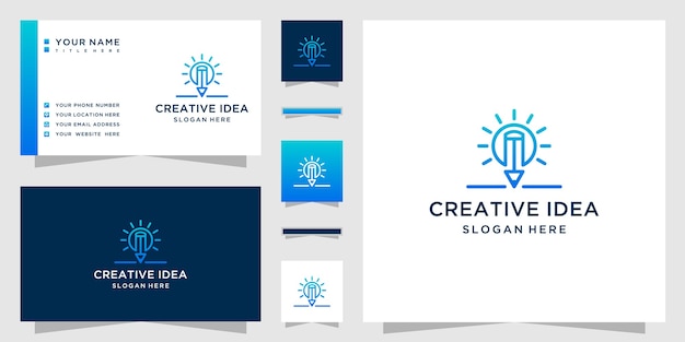 Creative idea logo with line art style pencil logo and light bulb combination