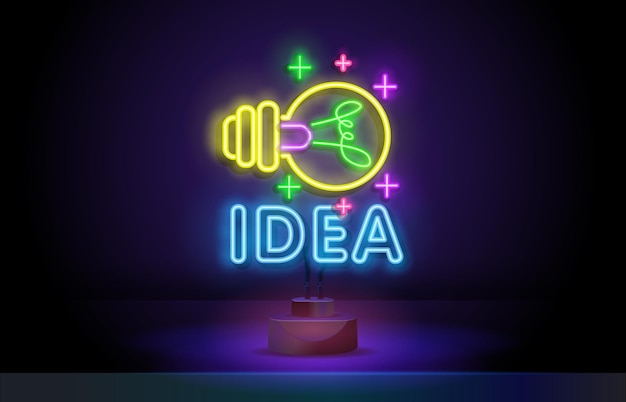 Creative idea neon sign vector creative idea neon logo design template modern trend design night neo...