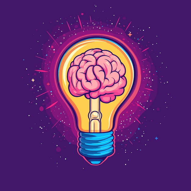 Creative Illumination Cute Lightbulb with Brain Vector Icon vector illustration