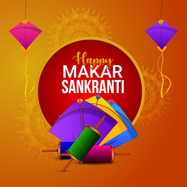 Creative illustration of happy makar sankranti card