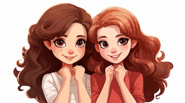 Vector creative illustration of two girls on white background cart