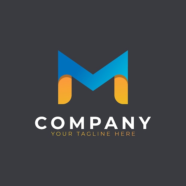 Creative Initial Letter M Logo Design Yellow and Blue Geometric Arrow Shape Usable for Business