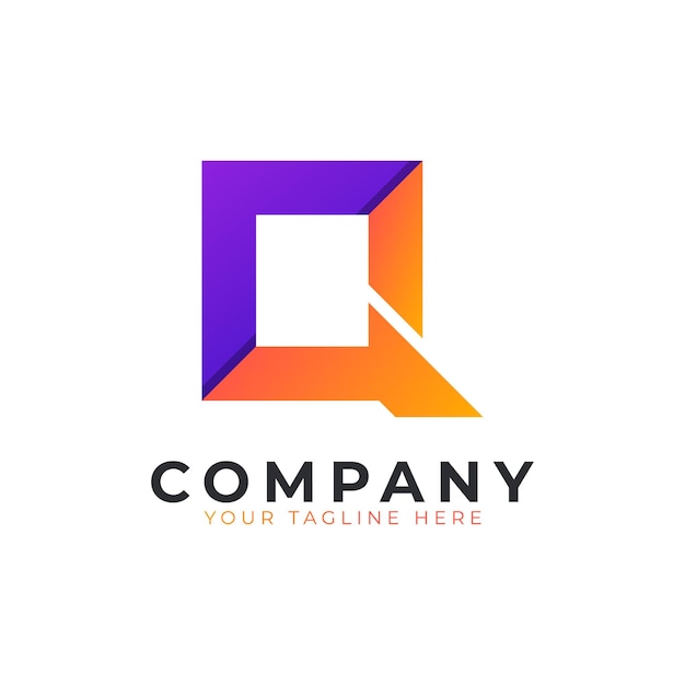 Creative Initial Letter Q Logo Modern and Elegant Purple and Orange Geometric Shape Arrow Style