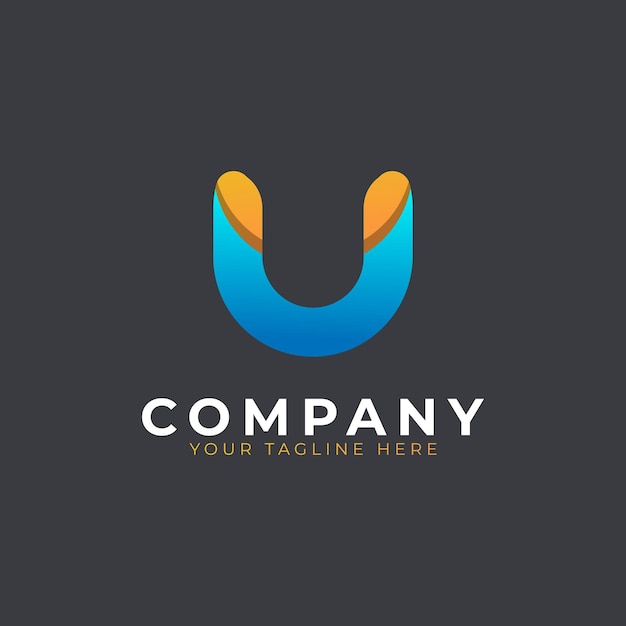 Creative Initial Letter U Logo Design Yellow and Blue Geometric Arrow Shape Usable for Business