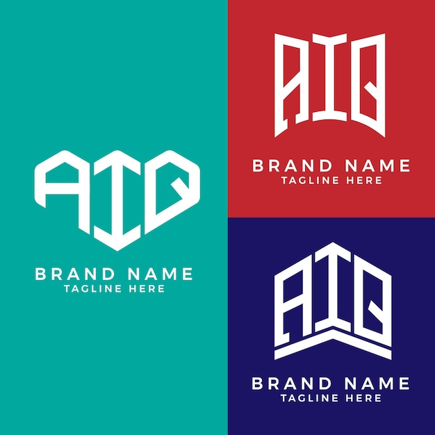 Creative initial letters AIQ bundle logo designs.