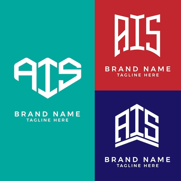 Creative initial letters AIS bundle logo designs.