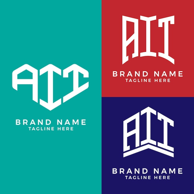 Creative initial letters AIT bundle logo designs.