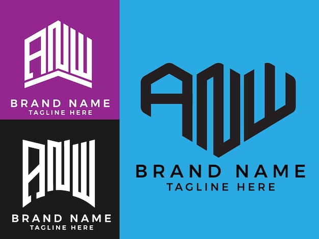 Creative initial letters ANW bundle logo designs.