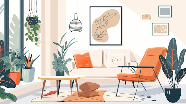 Vector creative interior design inspiration in flat vector style