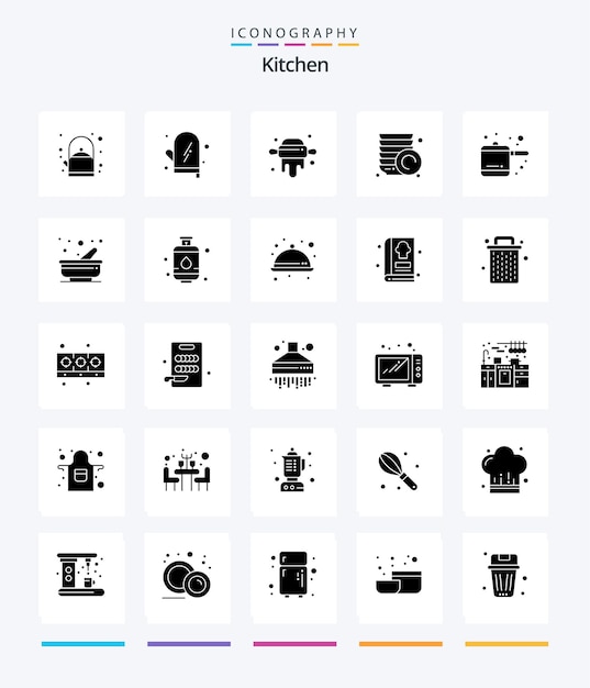 Creative Kitchen 25 Glyph Solid Black icon pack Such As mortar cooking pin rice cooker plates