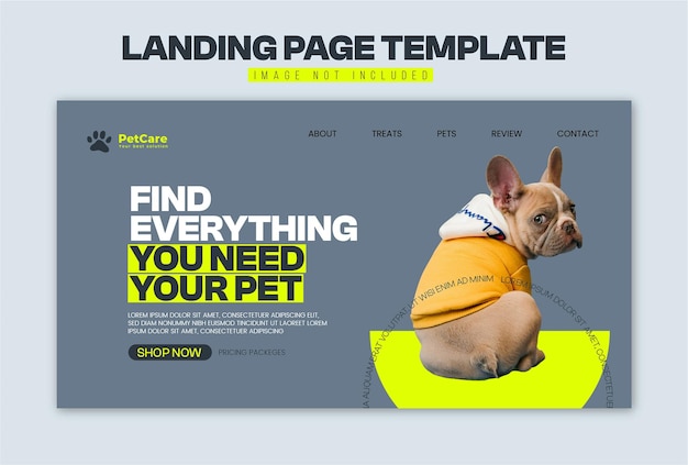 Vector creative landing page template for animal food