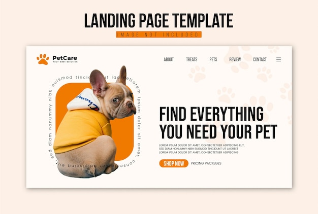 Vector creative landing page template for animal food