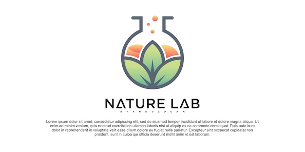 Creative leafs with lab bottle logo design vector illustration template