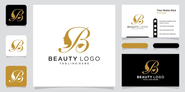 Creative letter B logo with Beauty logo style and business card design template Premium Vector