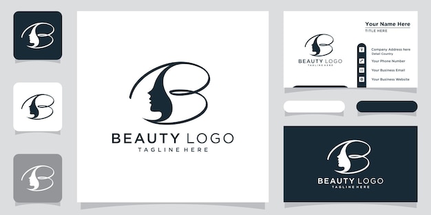 Creative letter B logo with Beauty logo style and business card design template Premium Vector