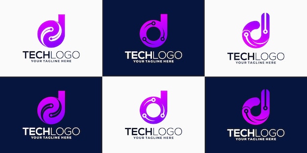 Creative letter D gradient abstract technology company logo collection