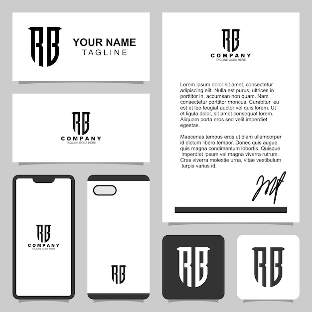 Creative letter R B monogram logo design with stationery template