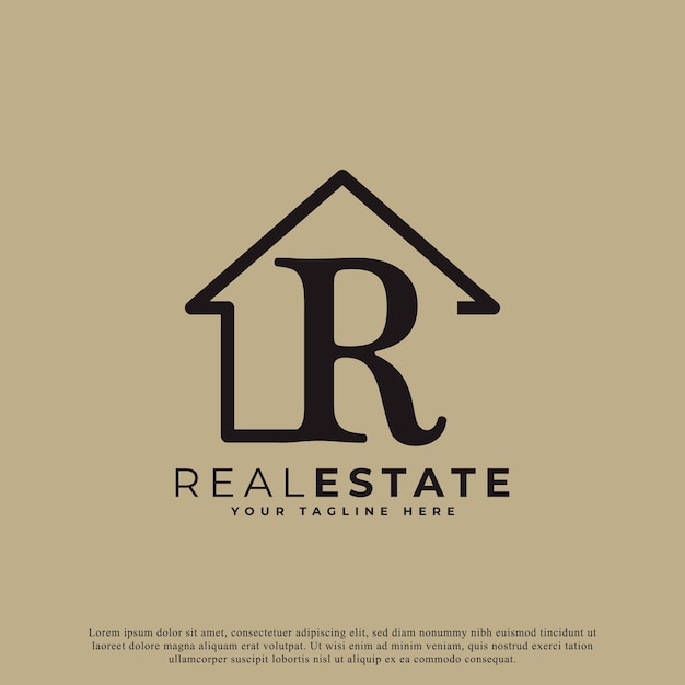 Creative Letter R House Logo Design House Symbol Geometric Linear Style for Real Estate Logos