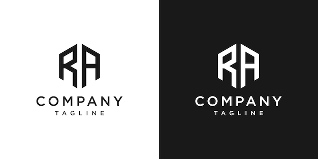 Creative Letter RA Monogram Hexagon Logo Design Icon Template White and Black Background