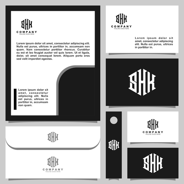 Creative letter S H K monogram logo with stationery template