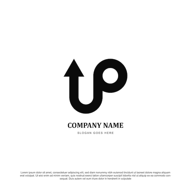 Creative letter UP with growth arrow logo design vector