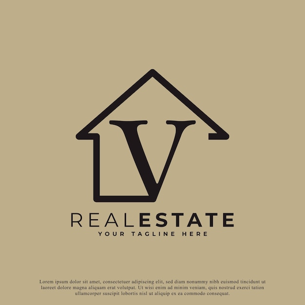 Creative Letter V House Logo Design House Symbol Geometric Linear Style for Real Estate Logos