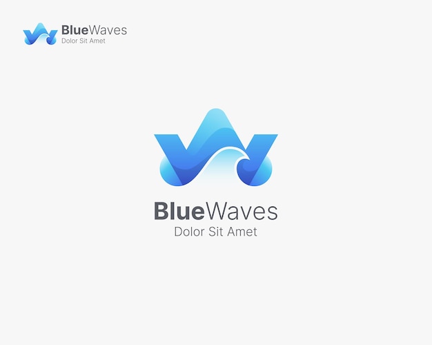 Vector creative letter w with blue waves logo template