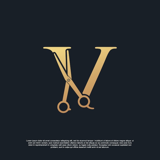 Creative letters V with combination simple scissors Premium Vector