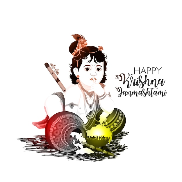 Creative makhan mataki for happy janmashtami background