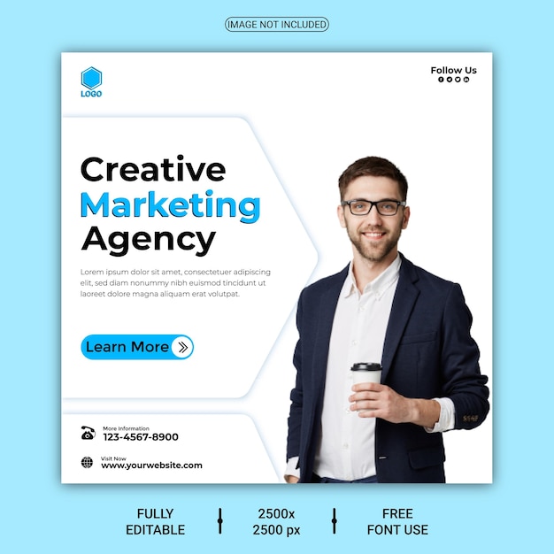 Creative marketing agency and corporate social media post or square banner template design