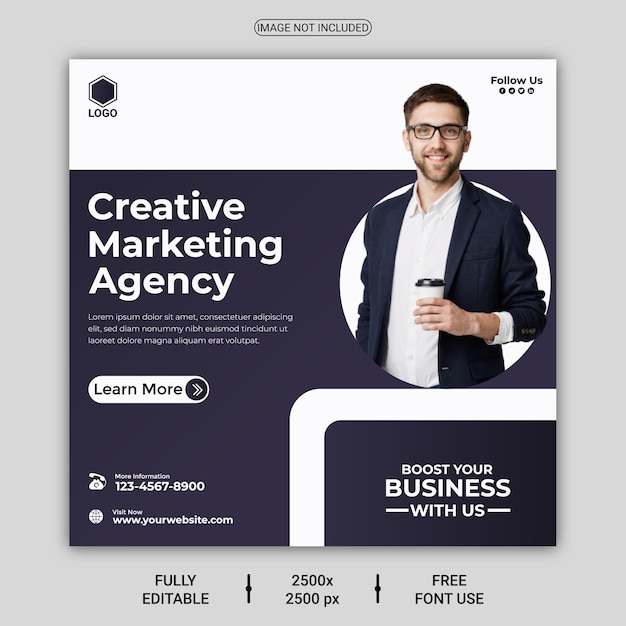 Creative marketing agency and corporate social media post or square banner template design