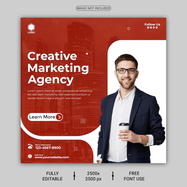 Creative marketing agency and corporate social media post or square banner template design