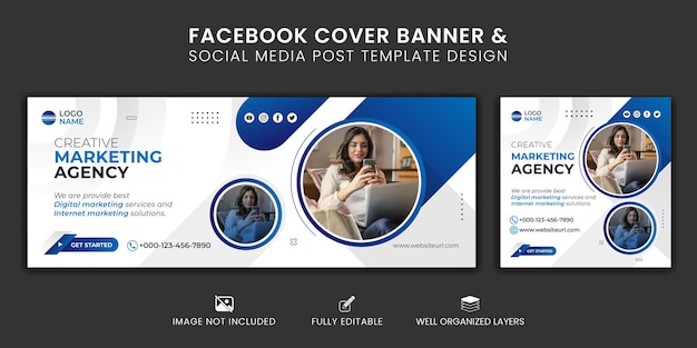 Creative marketing agency facebook cover banner and social media post template design