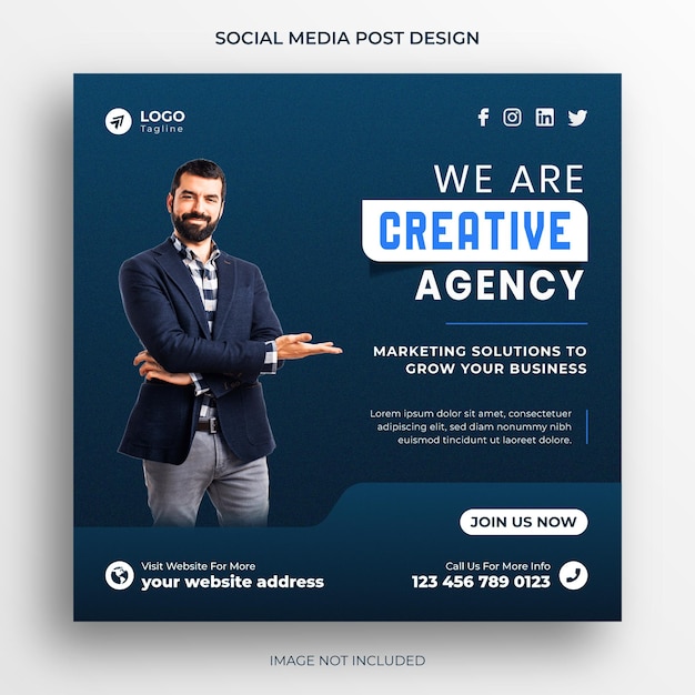 Creative Marketing Agency social media post banner template design. Instagram banner design vector.