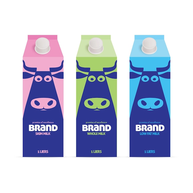 Vector creative milk packaging for unique brand identity