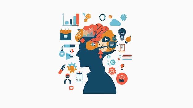 Vector creative mind concept with mans head learning and design information