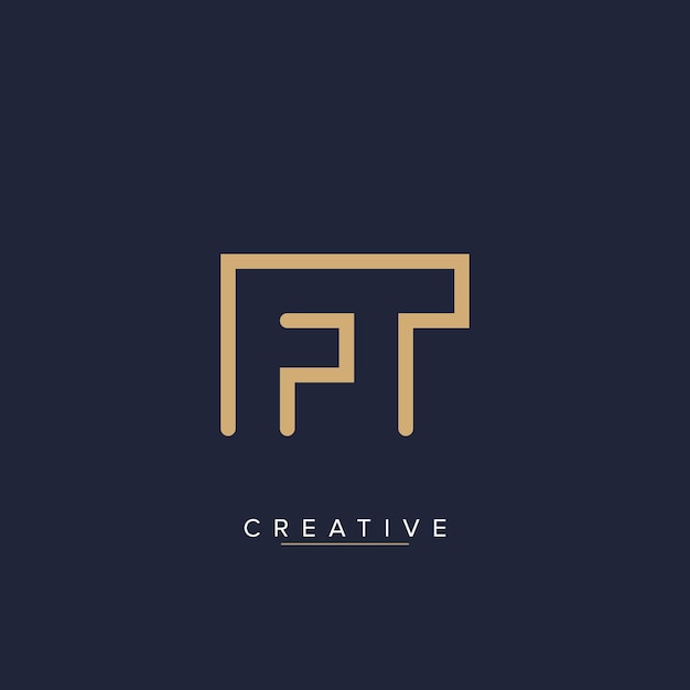 Creative minimal monochrome monogram letter FT and TF line logo design symbol