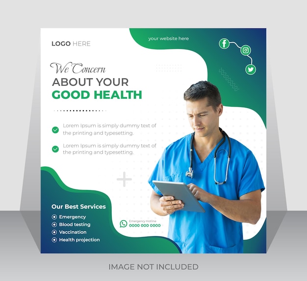 Creative minimalist medical healthcare services social media post design template