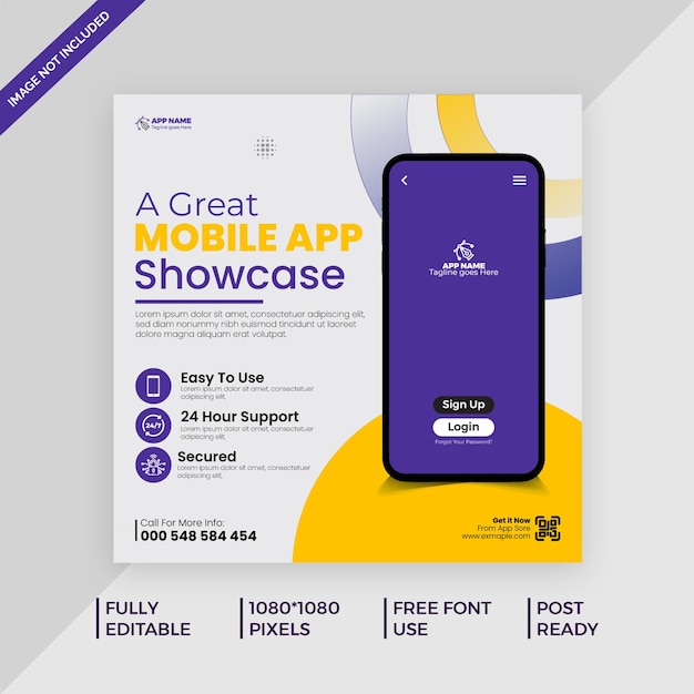 Creative Mobile apps promotion showcase social media post and web banner template Corporate Business