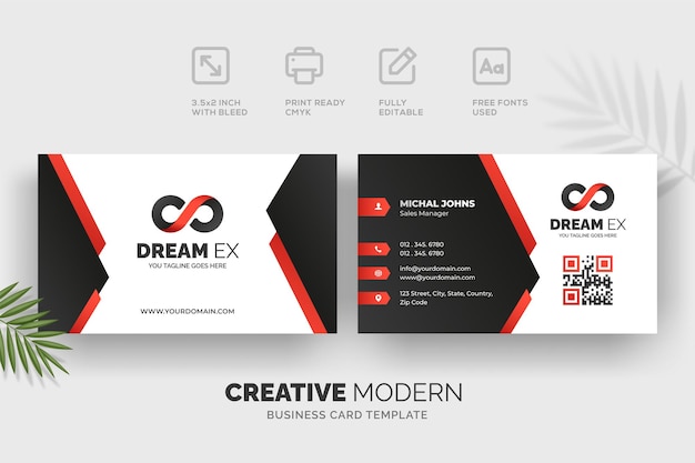 Creative modern business card template with red and black details